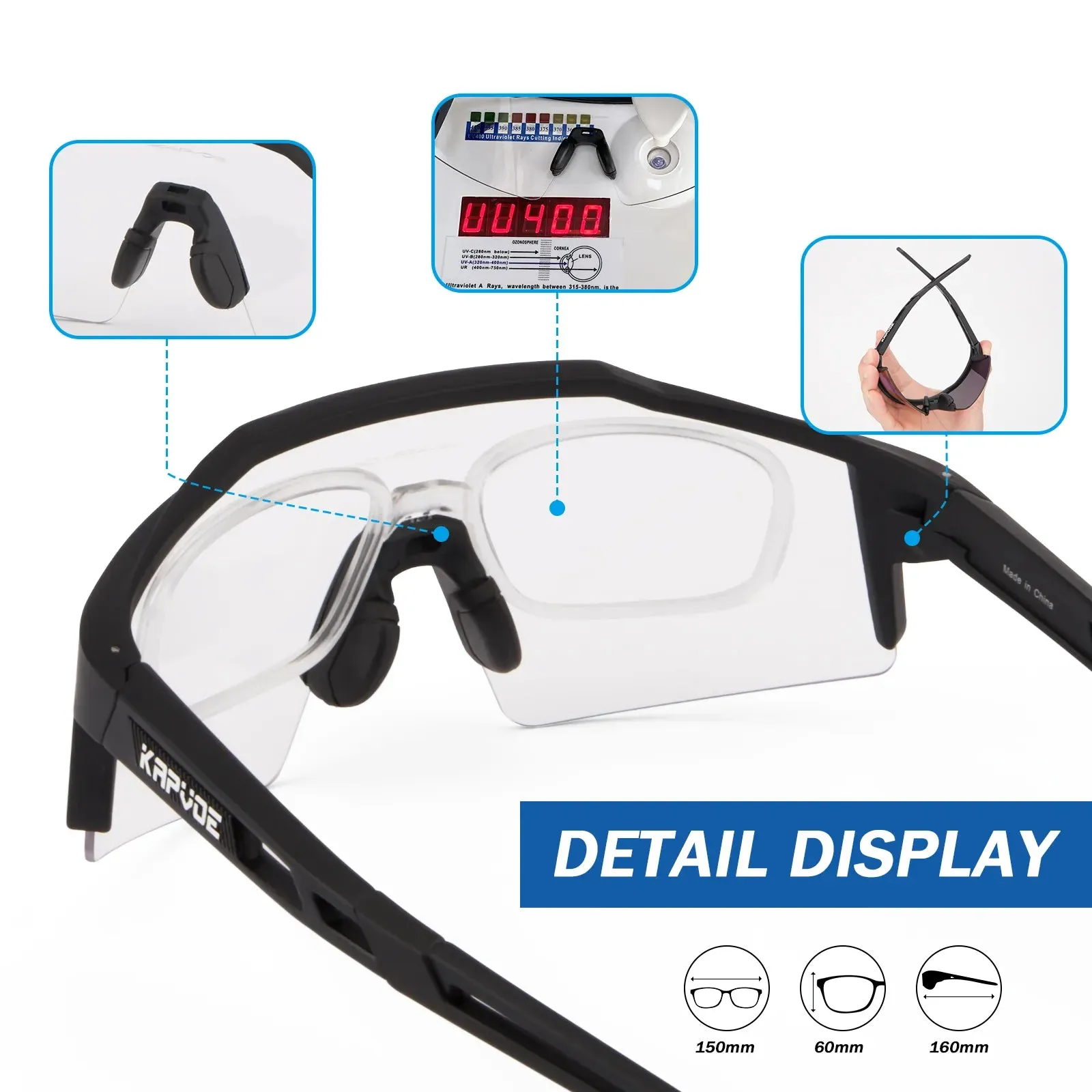 Kapvoe Sport Eyewear Mountain Bike Sport Cycling Glasses Outdoor Cycling Goggles  Men Cycling Sunglasses MTB Sunglasses 4lens