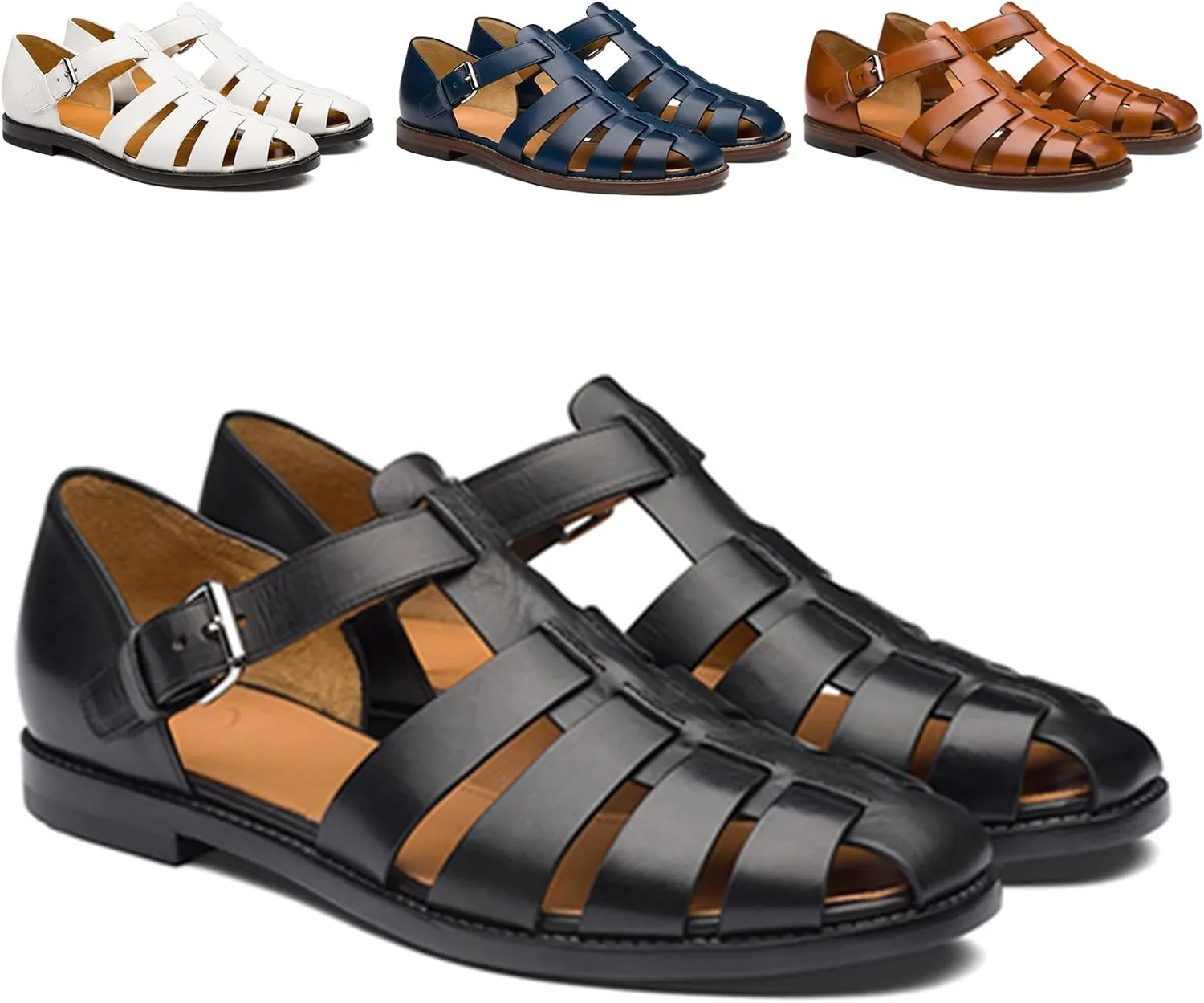 Men's Leather Roman Fisherman Sandals with Adjustable Buckle Closed Toe Summer Beach Non-Slip Comfortable Casual Walking Sandals Daily Slippers Sandals