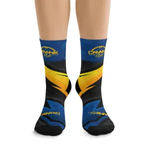 Unisex Blue, Gold, & Black Racing 3/4 MTB Socks
