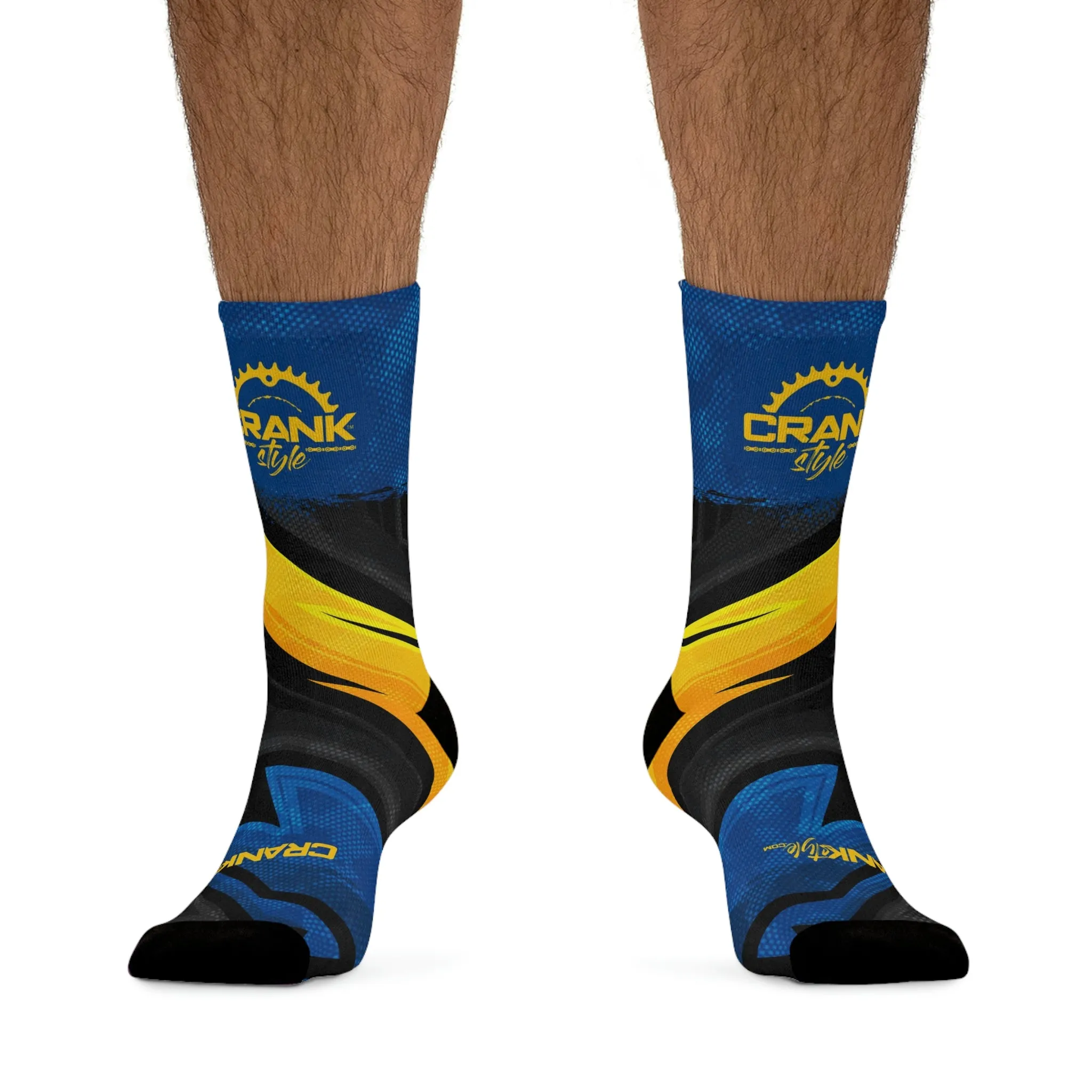 Unisex Blue, Gold, & Black Racing 3/4 MTB Socks